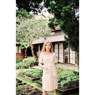 Pink Button-Down Sleeve Dress