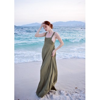 Olive Green Floor-Mounting Dress