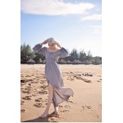 Off-the-shoulder linen floor-length dress