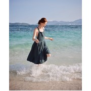 Women's green open back dress