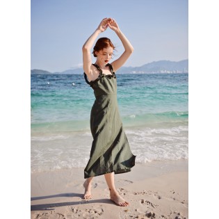 Olive Linen Sleeveless Dress