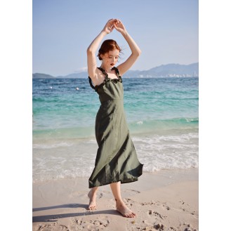 Olive Linen Sleeveless Dress