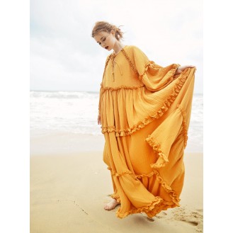 Orange Bohemian Long Sleeve Dress