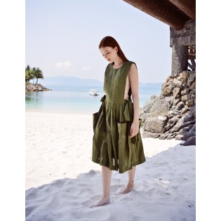 Green Apron Linen Dress