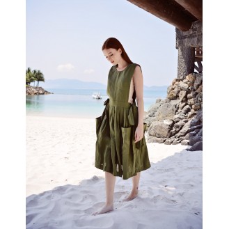 Green Apron Linen Dress