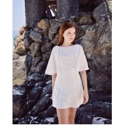 Linen short dress with white trim