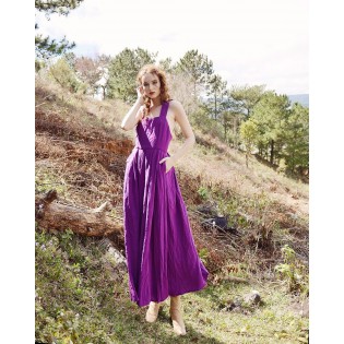 Purple suspender long dress