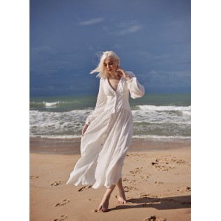 Button V-neck linen dress