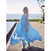 Blue loose silk dress